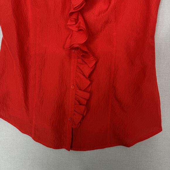 Armani Exchange Blouse Womens Medium Red 100% Silk Ruffle Button Top Y2K Fairy - Picture 5 of 12